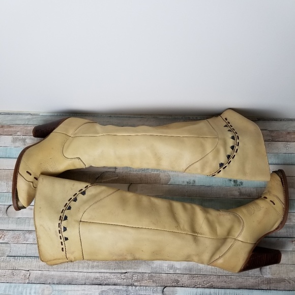 Rare 1969 Zodiac Leather KneeHigh Embroidered Steel Toe Boot Sz 8 wood heel - Picture 7 of 11